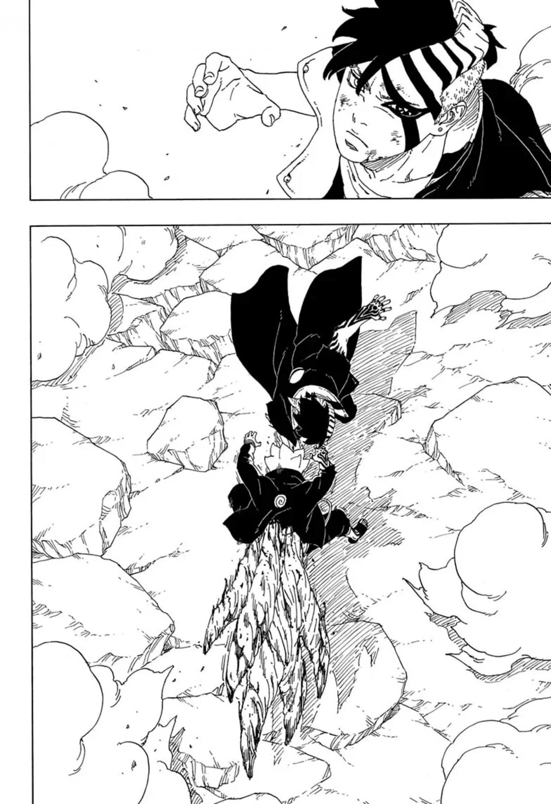 Kawaki fatally injures Boruto, impaling him through the chest (Image via Shueisha)